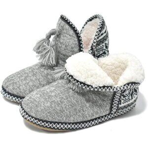 GPOS Women's Cashmere Knit House Slipper Booties Cotton Quilted Warm Ind…
